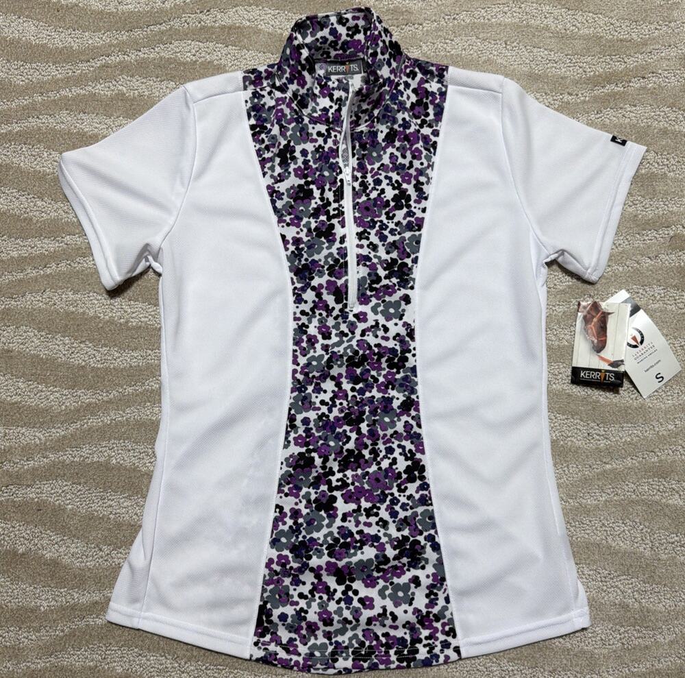Kerrits Equestrian Cooltek SS Close Contact Riding Shirt-S-Purple Floral NWT